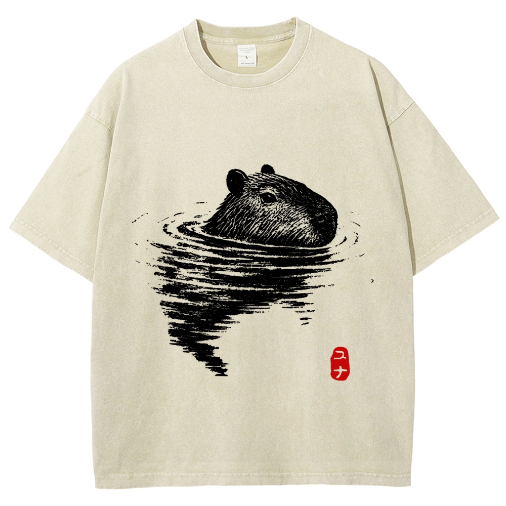 Swimming Capybara Vintage Washed T-shirt