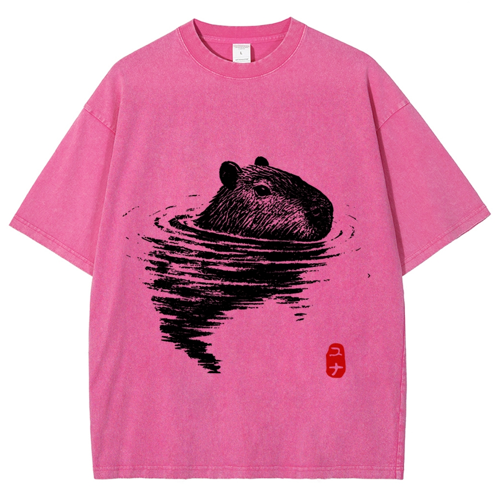 Swimming Capybara Vintage Washed T-shirt