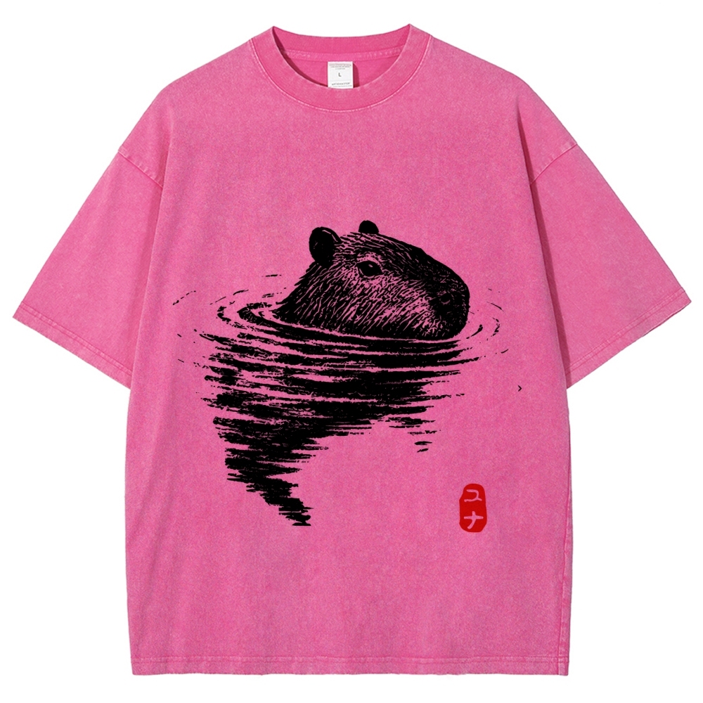 Swimming Capybara Vintage Washed T-shirt
