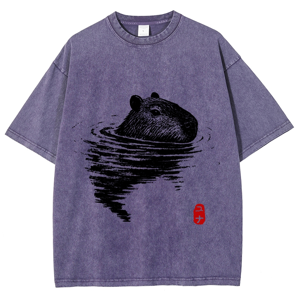 Swimming Capybara Vintage Washed T-shirt