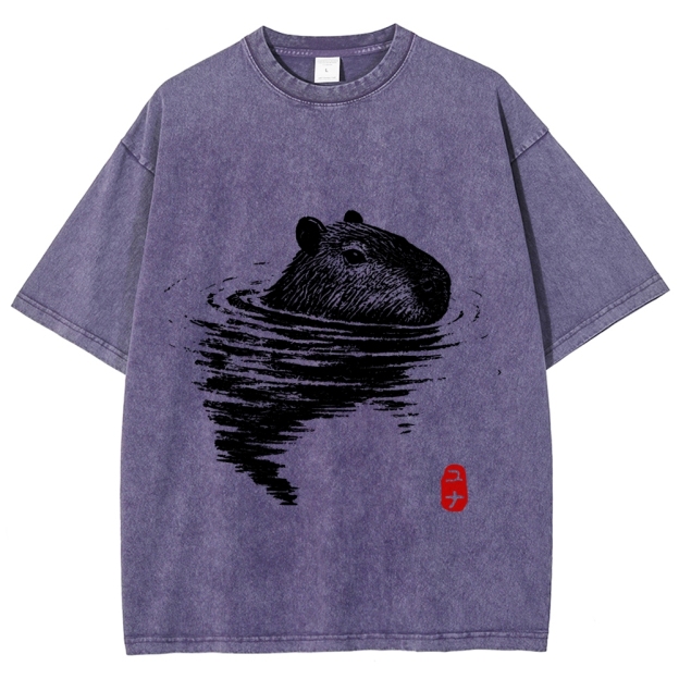 Swimming Capybara Vintage Washed T-shirt