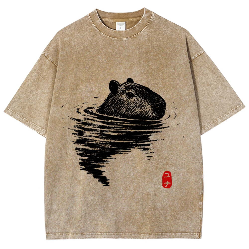 Swimming Capybara Vintage Washed T-shirt