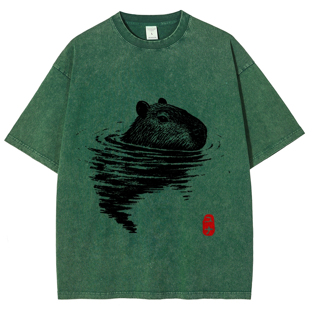 Swimming Capybara Vintage Washed T-shirt