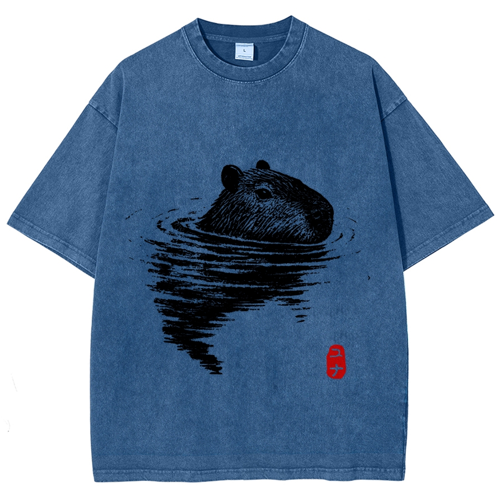 Swimming Capybara Vintage Washed T-shirt