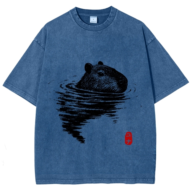 Swimming Capybara Vintage Washed T-shirt