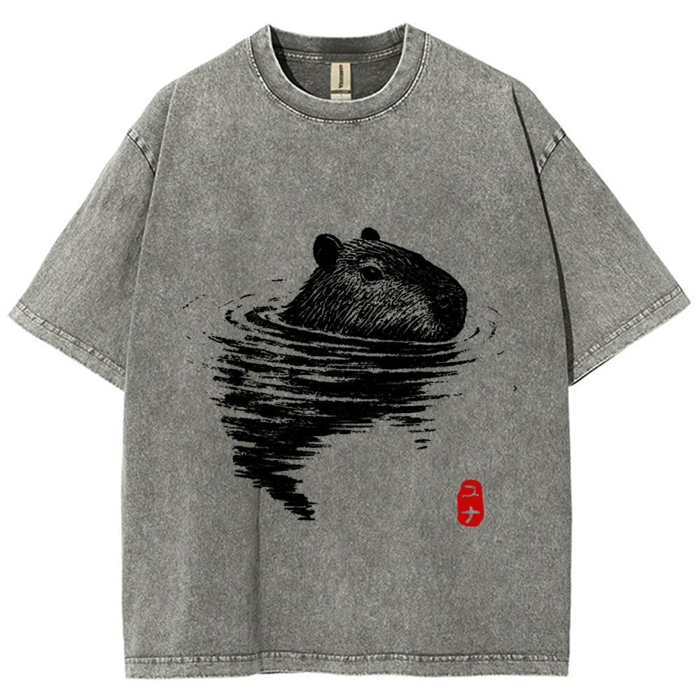 Swimming Capybara Vintage Washed T-shirt