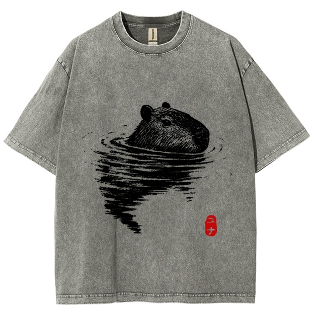 Swimming Capybara Vintage Washed T-shirt