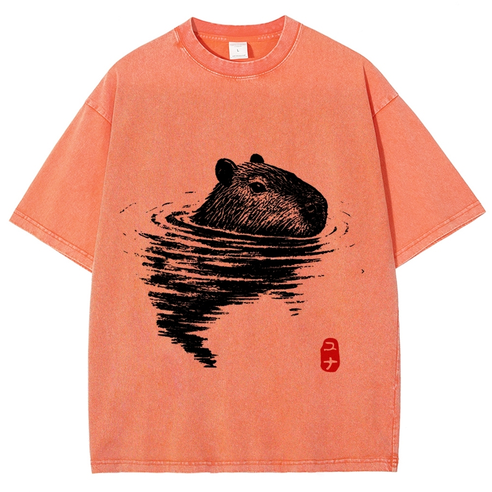 Swimming Capybara Vintage Washed T-shirt