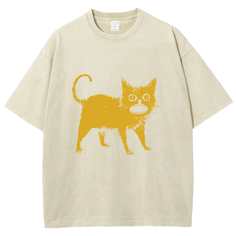  Horrible Japanese Cat Washed T-Shirt