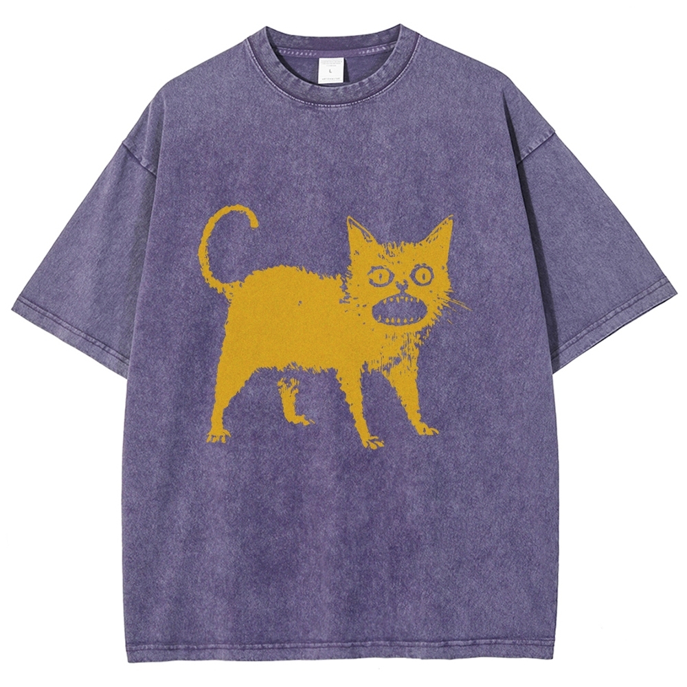 Horrible Japanese Cat Washed T-Shirt