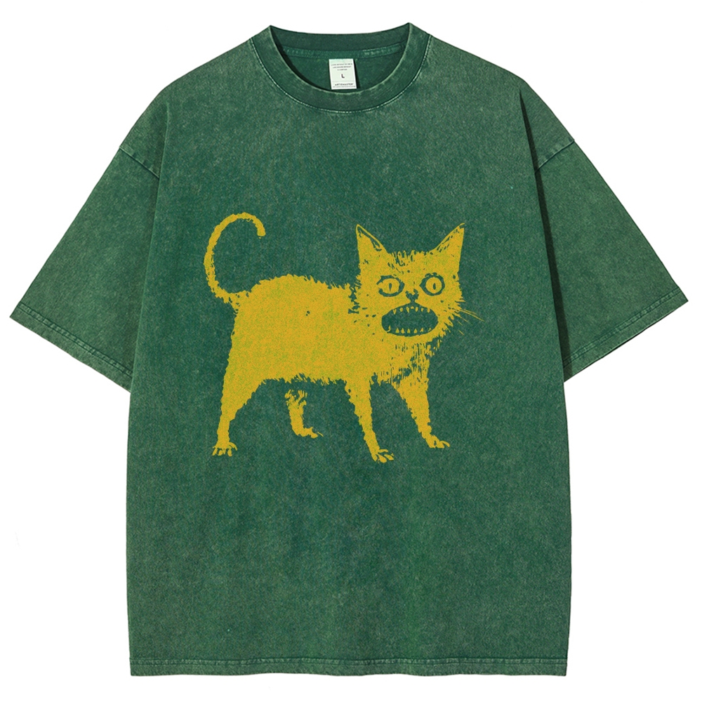  Horrible Japanese Cat Washed T-Shirt