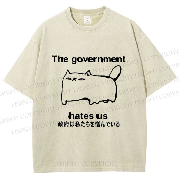 Unisex The government hate us Cat Printed Washed Tee