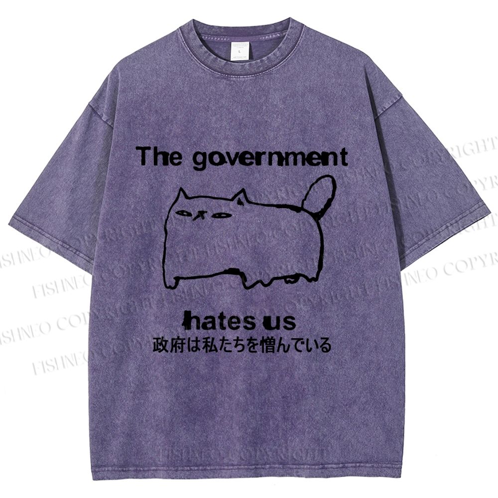Unisex The government hate us Cat Printed Washed Tee