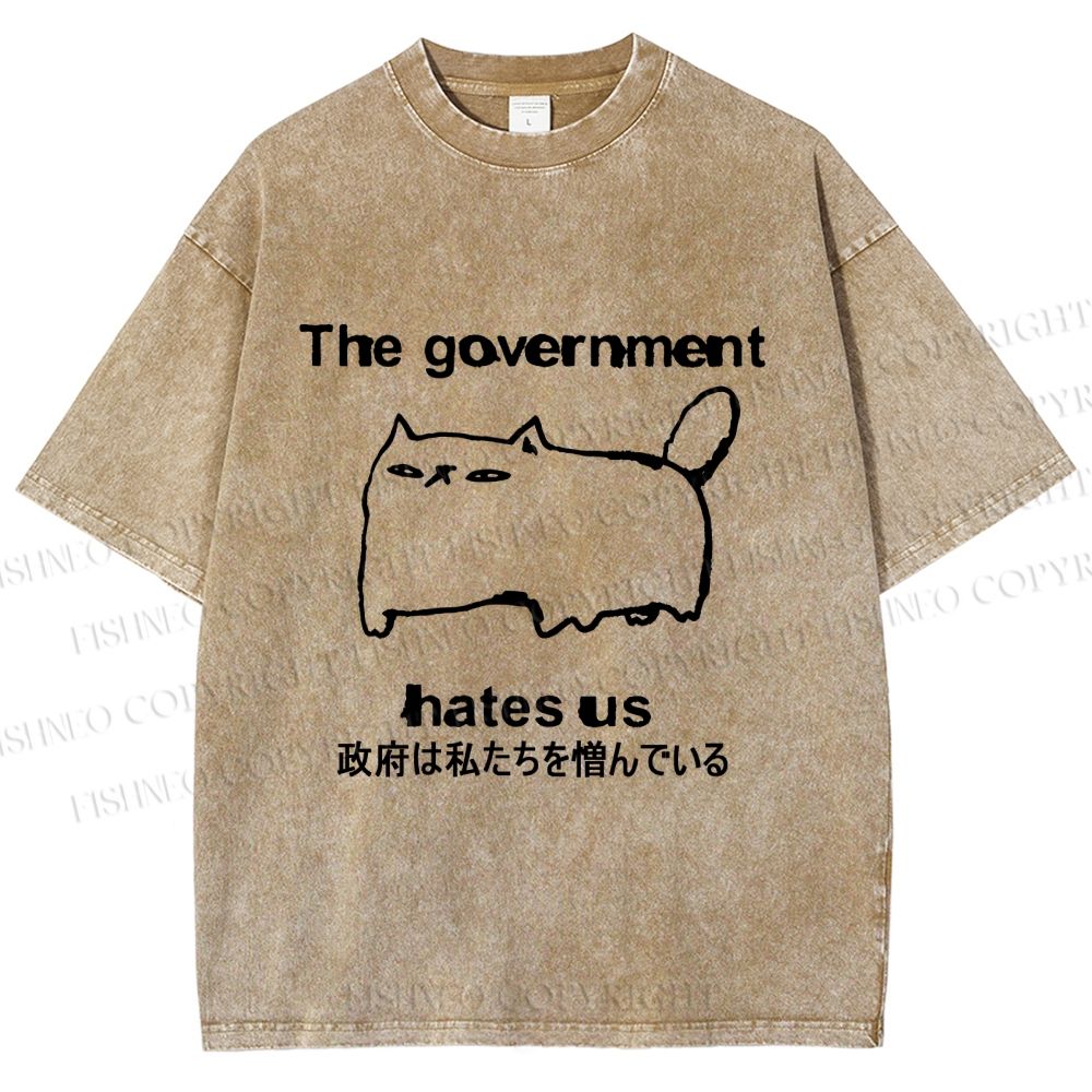 Unisex The government hate us Cat Printed Washed Tee