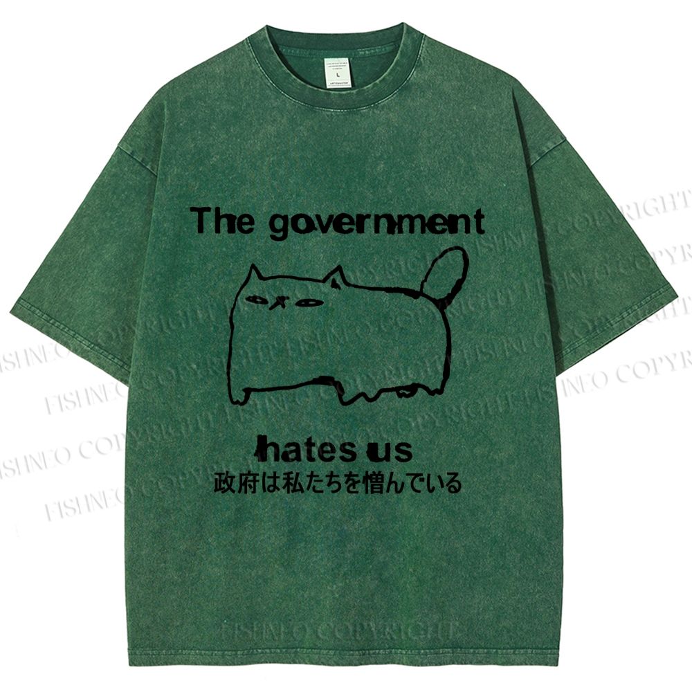 Unisex The government hate us Cat Printed Washed Tee