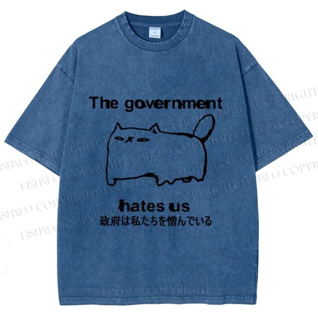 Unisex The government hate us Cat Printed Washed Tee