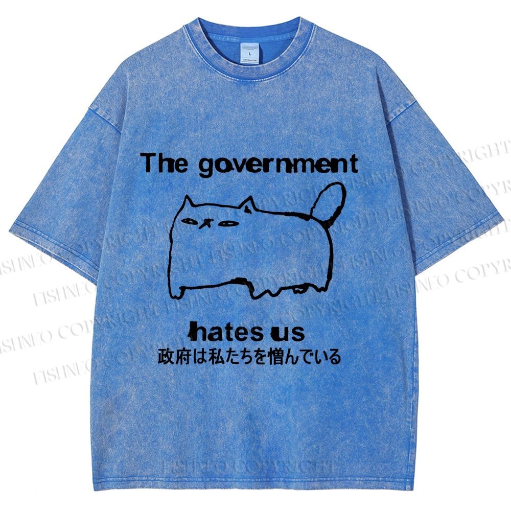Unisex The government hate us Cat Printed Washed Tee