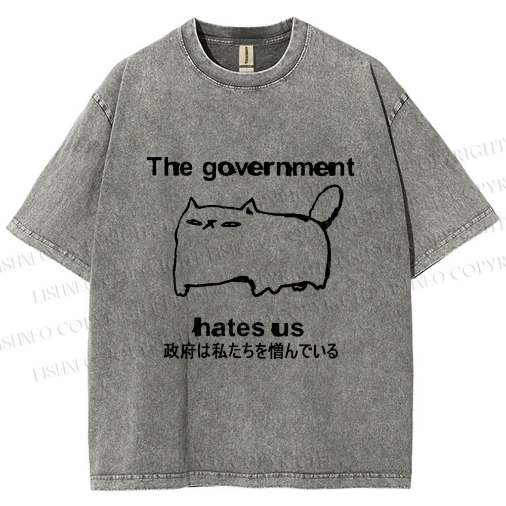 Unisex The government hate us Cat Printed Washed Tee