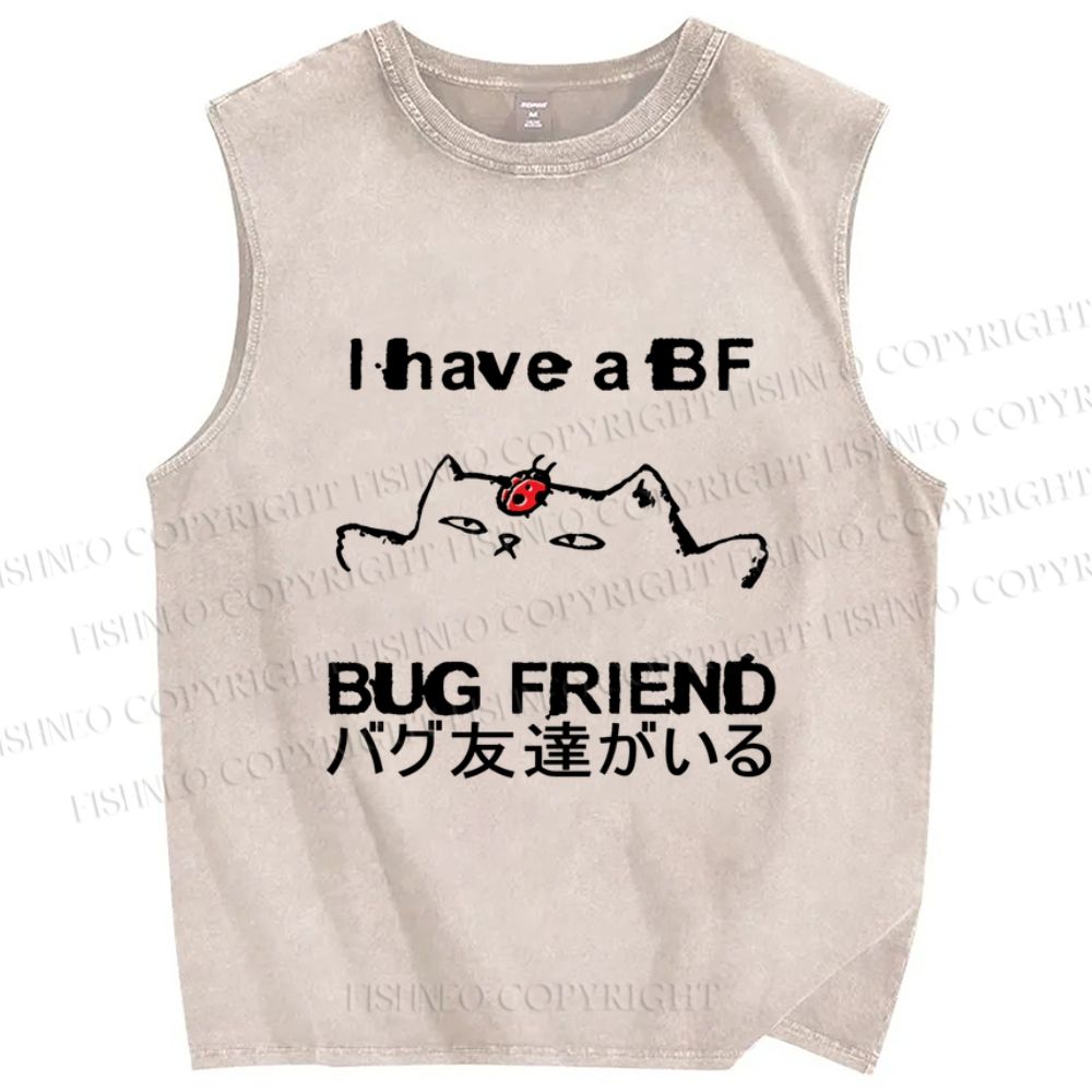 Unisex I have a bug friend Cat Printed Washed Tank Top