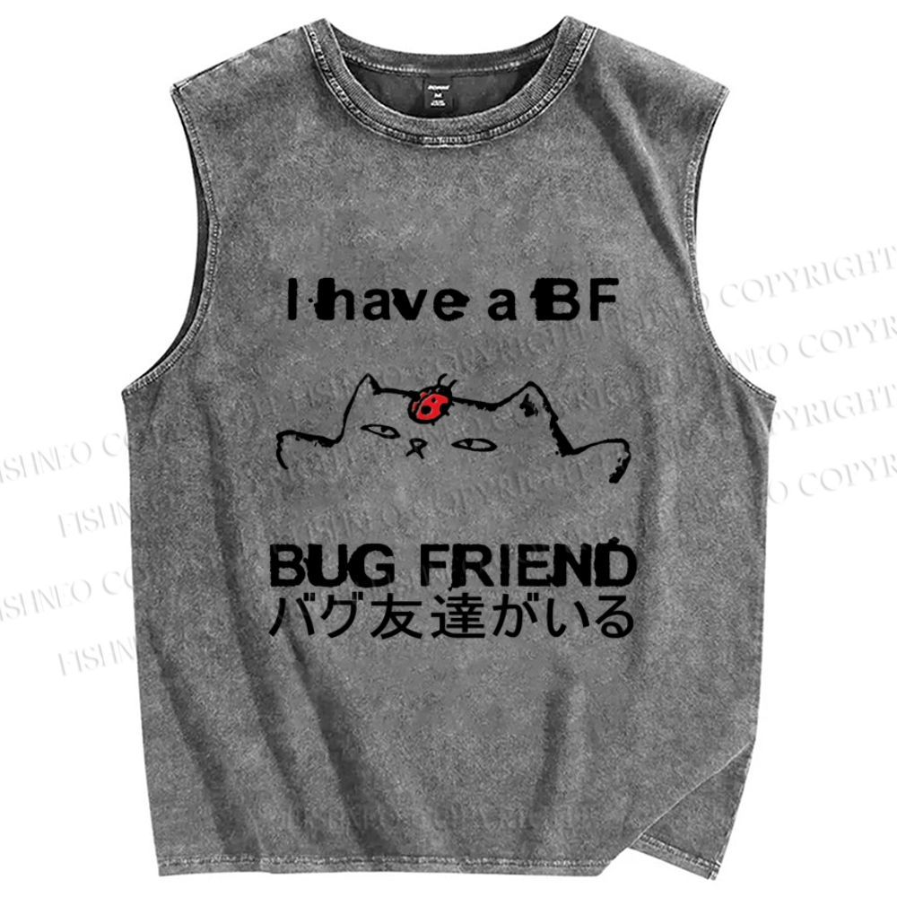 Unisex I have a bug friend Cat Printed Washed Tank Top