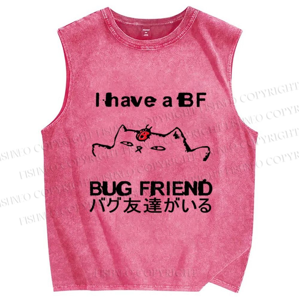 Unisex I have a bug friend Cat Printed Washed Tank Top