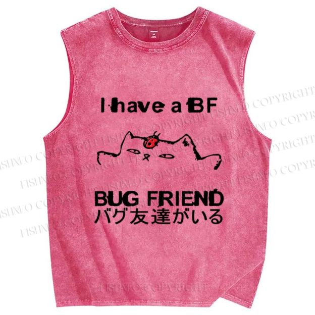 Unisex I have a bug friend Cat Printed Washed Tank Top