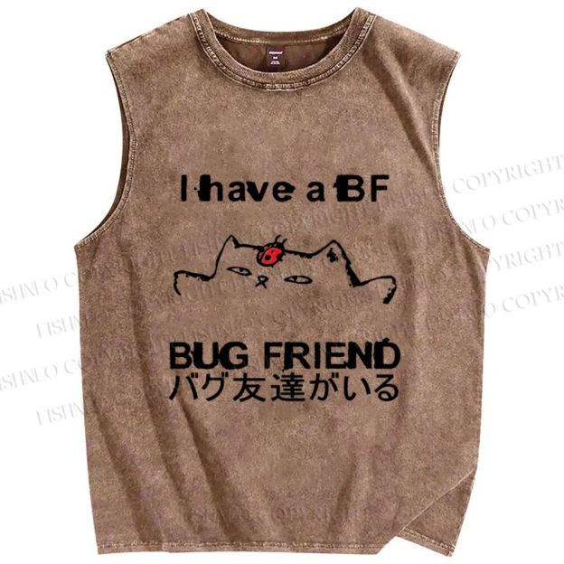 Unisex I have a bug friend Cat Printed Washed Tank Top