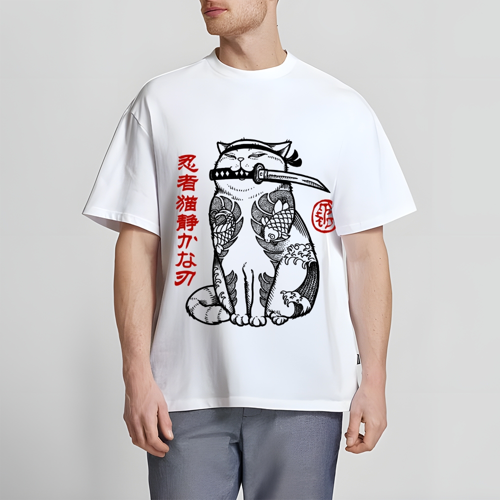 Japanese Cat Samurai Men's Classic Cotton T-Shirt