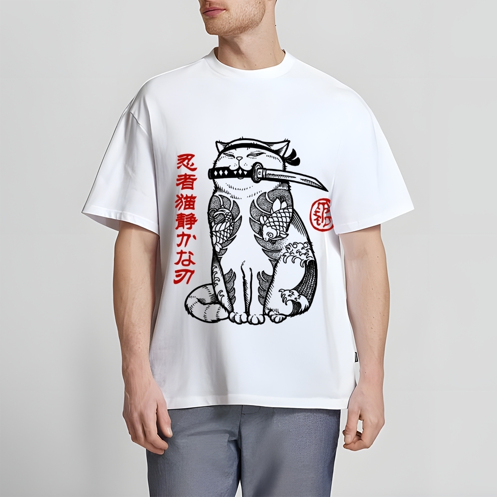 Japanese Cat Samurai Men's Classic Cotton T-Shirt