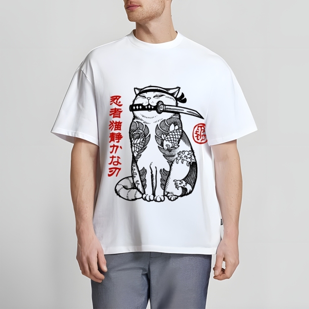 Japanese Cat Samurai Men's Classic Cotton T-Shirt