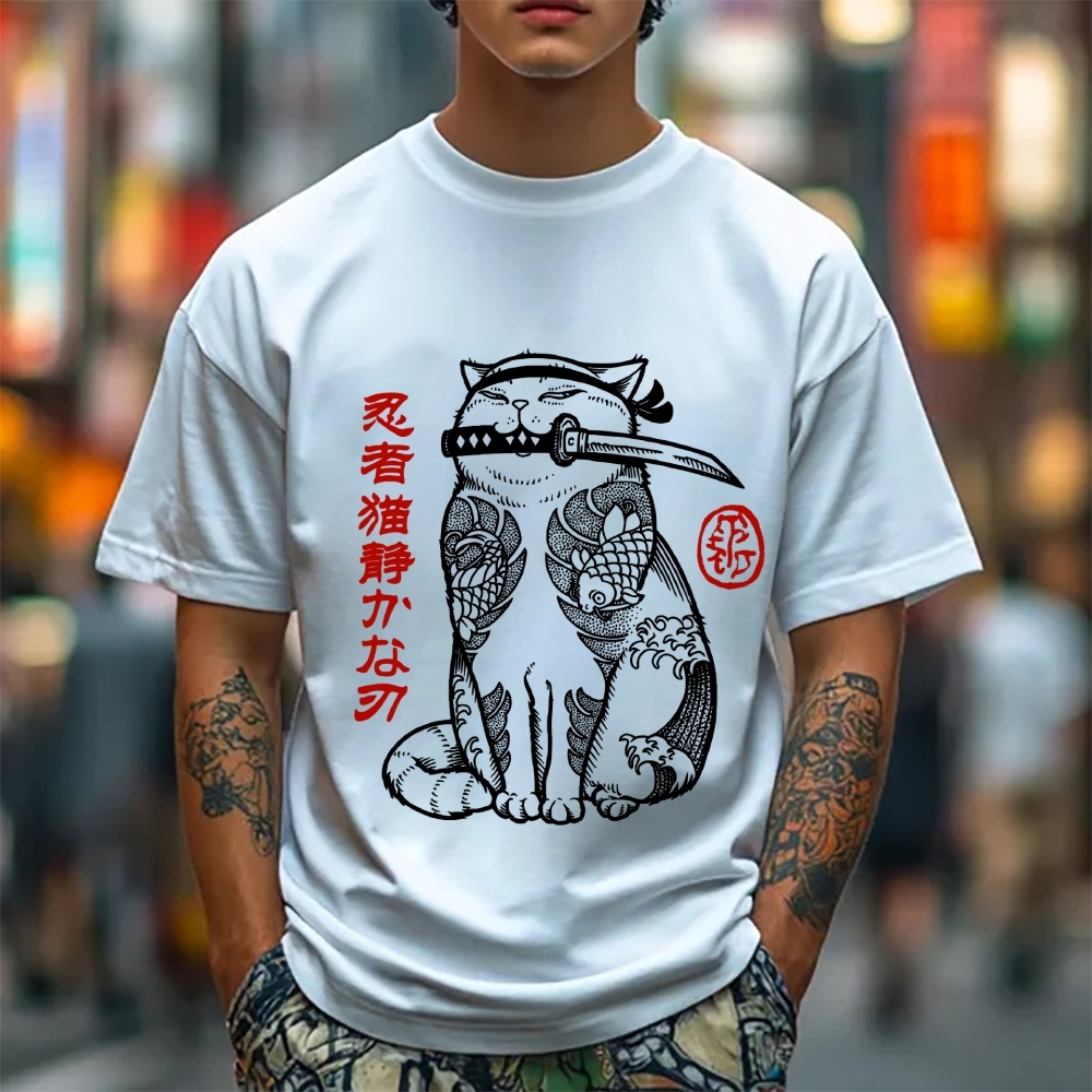 Japanese Cat Samurai Men's Classic Cotton T-Shirt