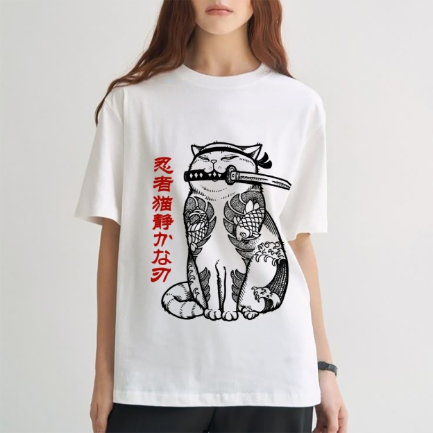 Japanese Cat Samurai Men's Classic Cotton T-Shirt