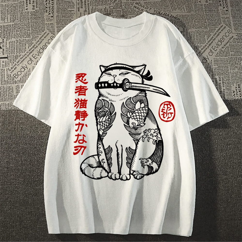 Japanese Cat Samurai Men's Classic Cotton T-Shirt