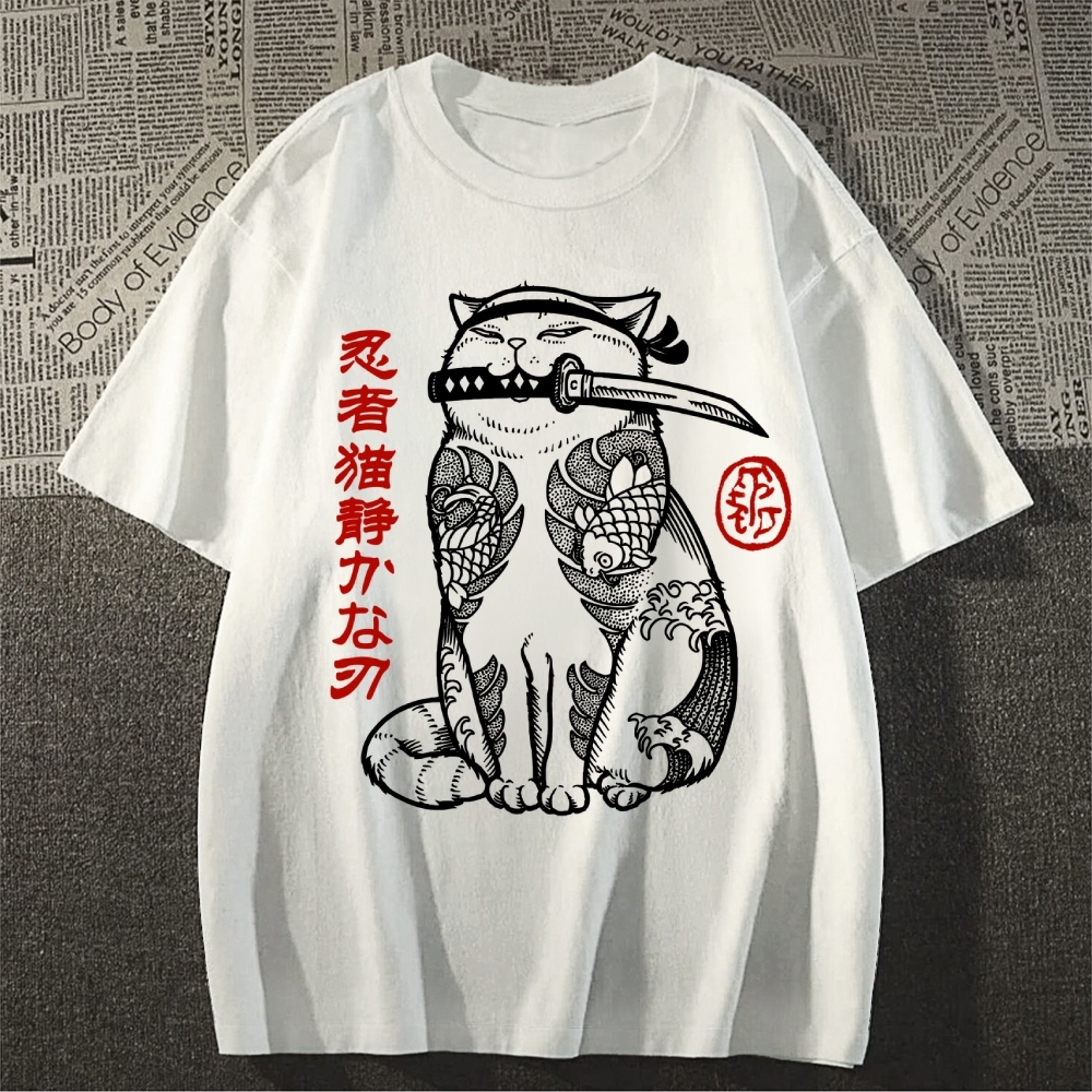 Japanese Cat Samurai Men's Classic Cotton T-Shirt