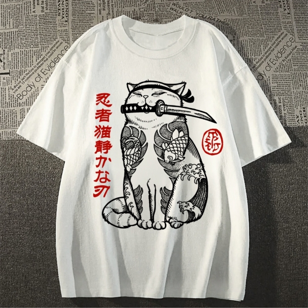 Japanese Cat Samurai Men's Classic Cotton T-Shirt