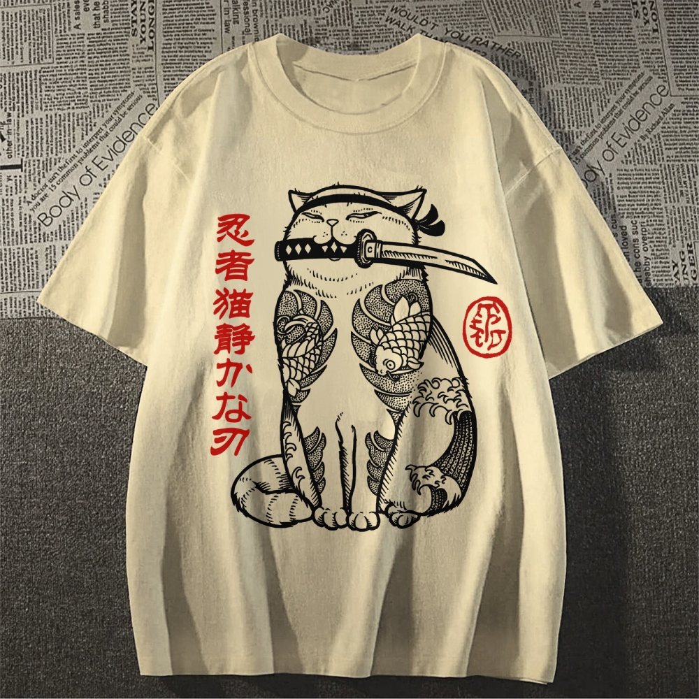 Japanese Cat Samurai Men's Classic Cotton T-Shirt