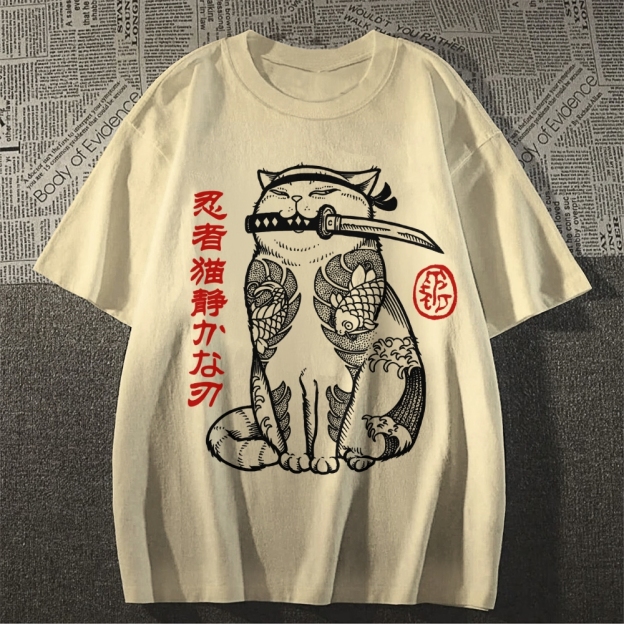 Japanese Cat Samurai Men's Classic Cotton T-Shirt