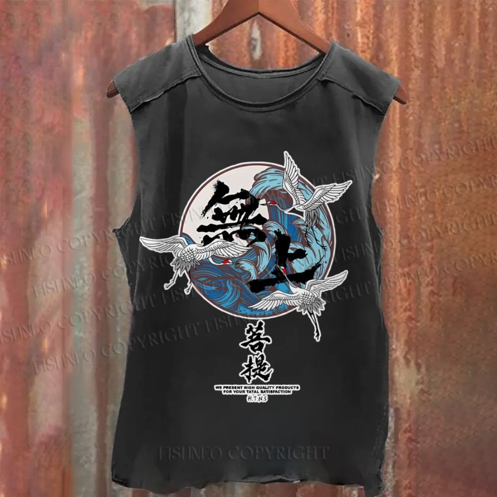 Vintage Japanese Art Wave Washed Tank Top