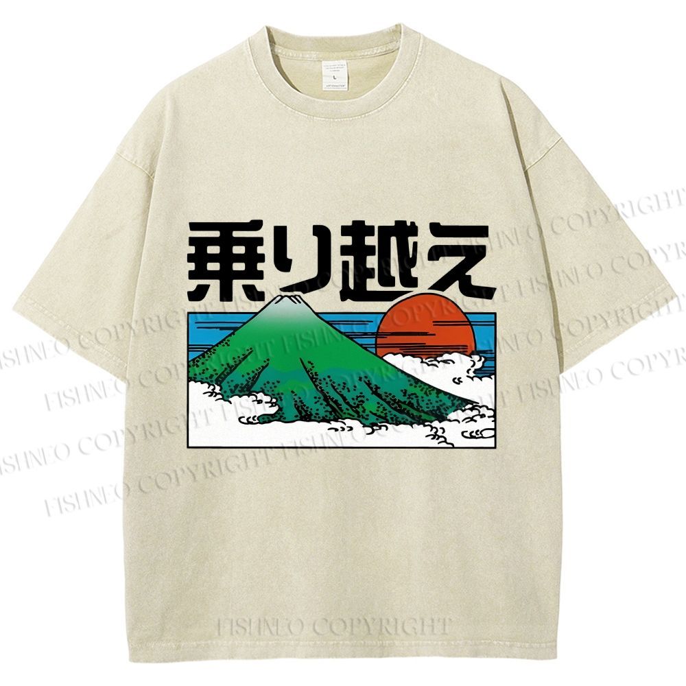 Unisex Japanese Art Mount Fuji Printed Washed Tee