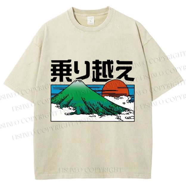 Unisex Japanese Art Mount Fuji Printed Washed Tee