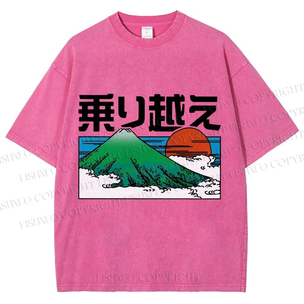 Unisex Japanese Art Mount Fuji Printed Washed Tee