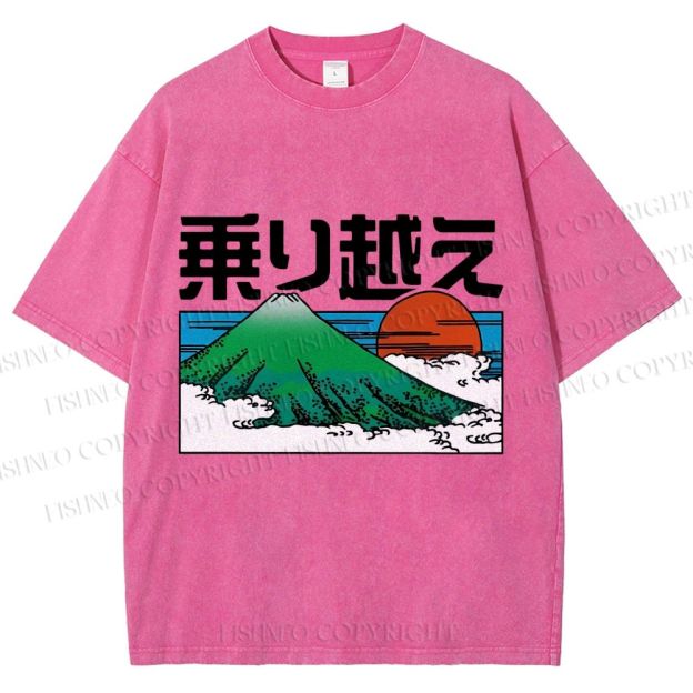 Unisex Japanese Art Mount Fuji Printed Washed Tee