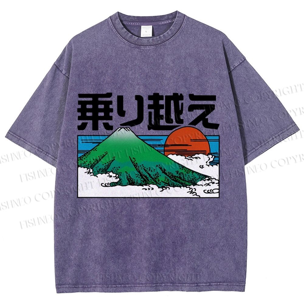 Unisex Japanese Art Mount Fuji Printed Washed Tee