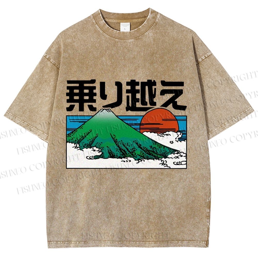 Unisex Japanese Art Mount Fuji Printed Washed Tee