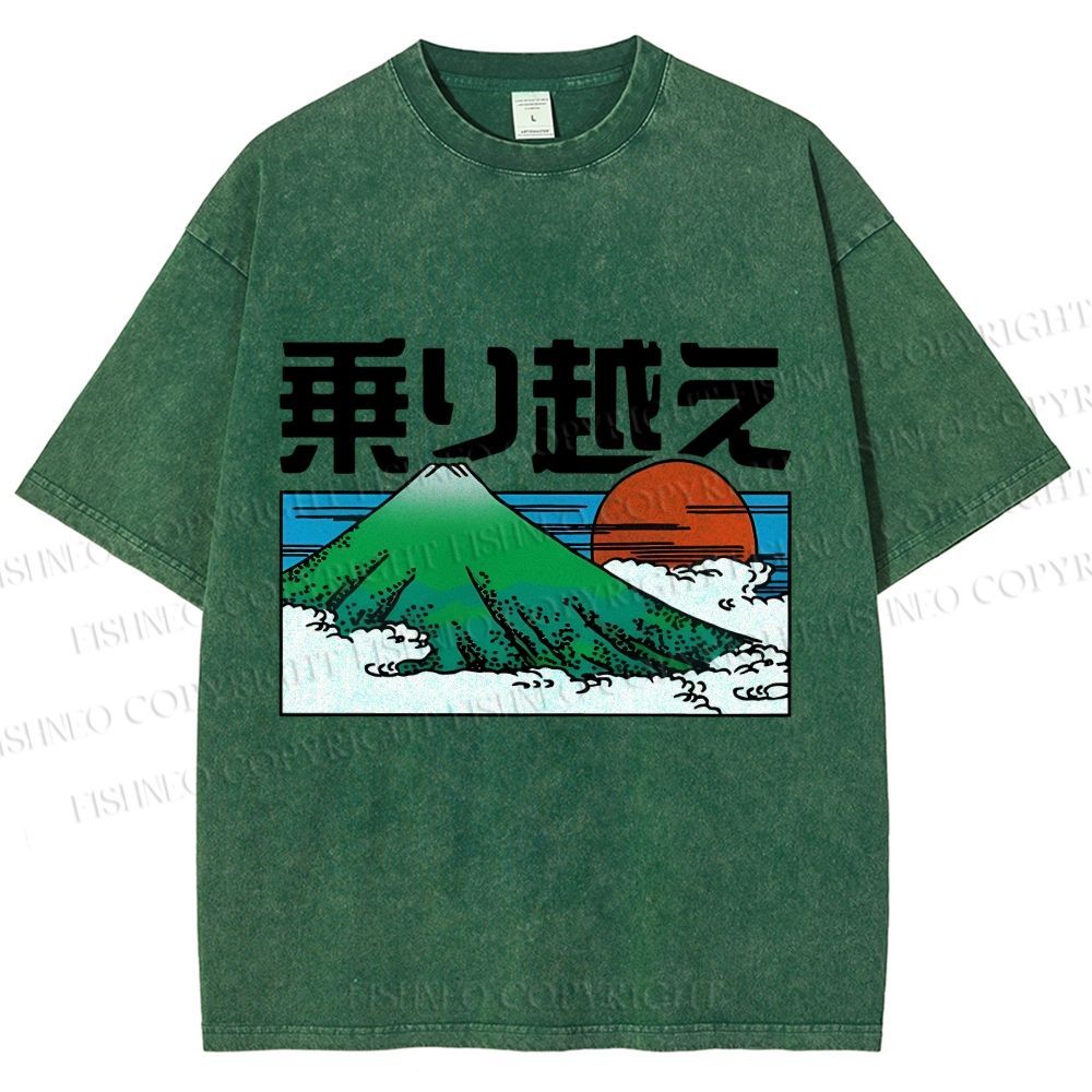 Unisex Japanese Art Mount Fuji Printed Washed Tee