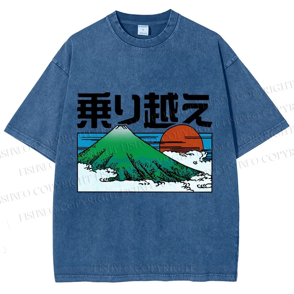 Unisex Japanese Art Mount Fuji Printed Washed Tee
