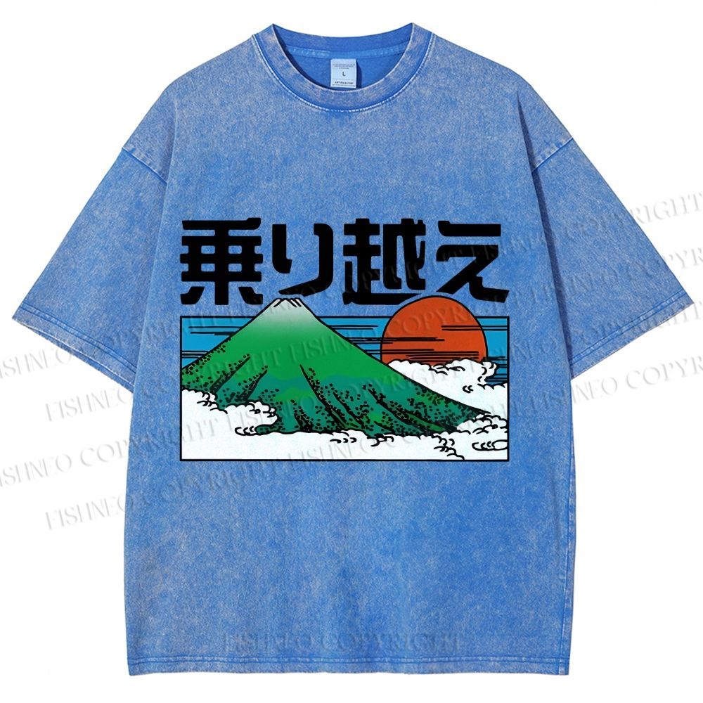 Unisex Japanese Art Mount Fuji Printed Washed Tee