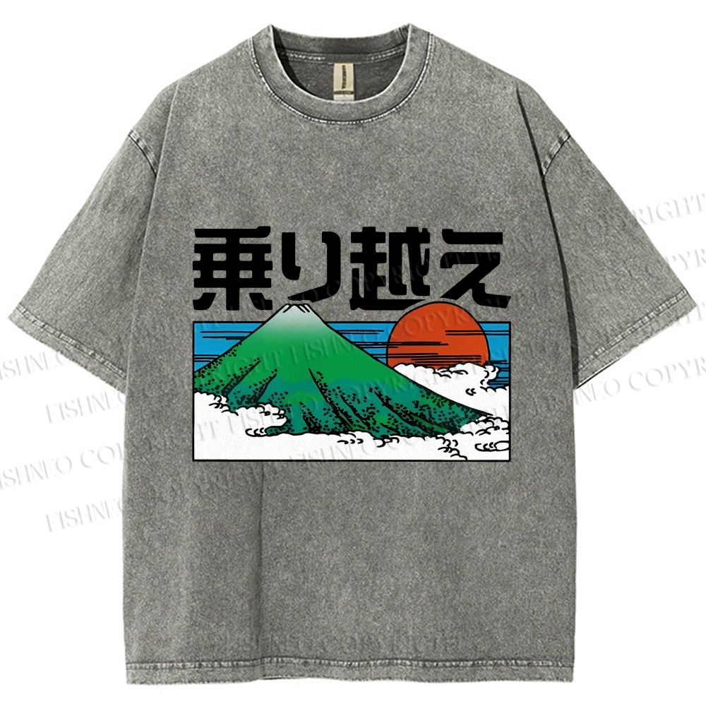 Unisex Japanese Art Mount Fuji Printed Washed Tee