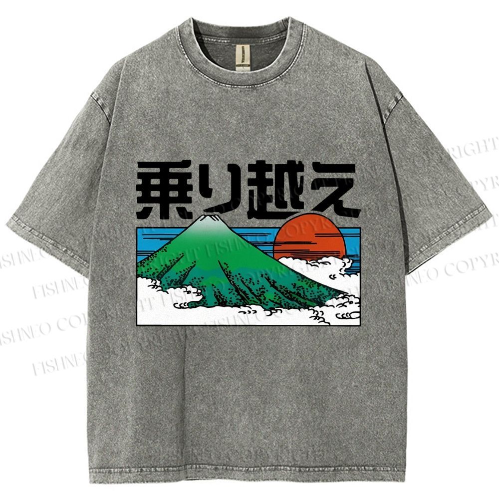 Unisex Japanese Art Mount Fuji Printed Washed Tee