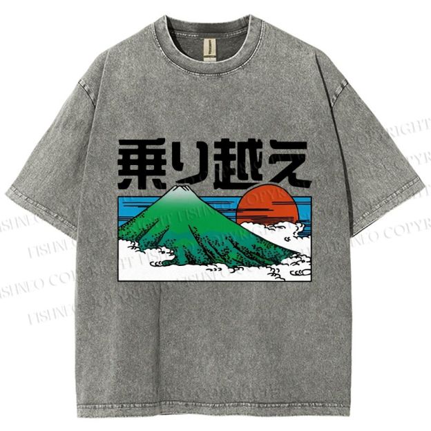 Unisex Japanese Art Mount Fuji Printed Washed Tee